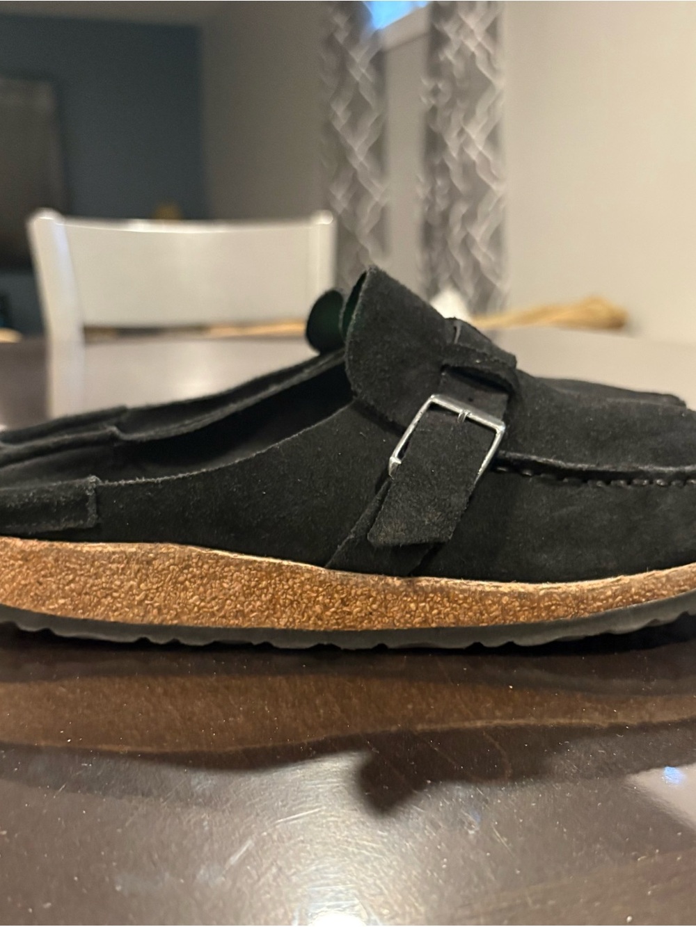 Birkenstock Boston Black Suede Mule with Buckle EU 39 Buckle Lagenlook Excellent